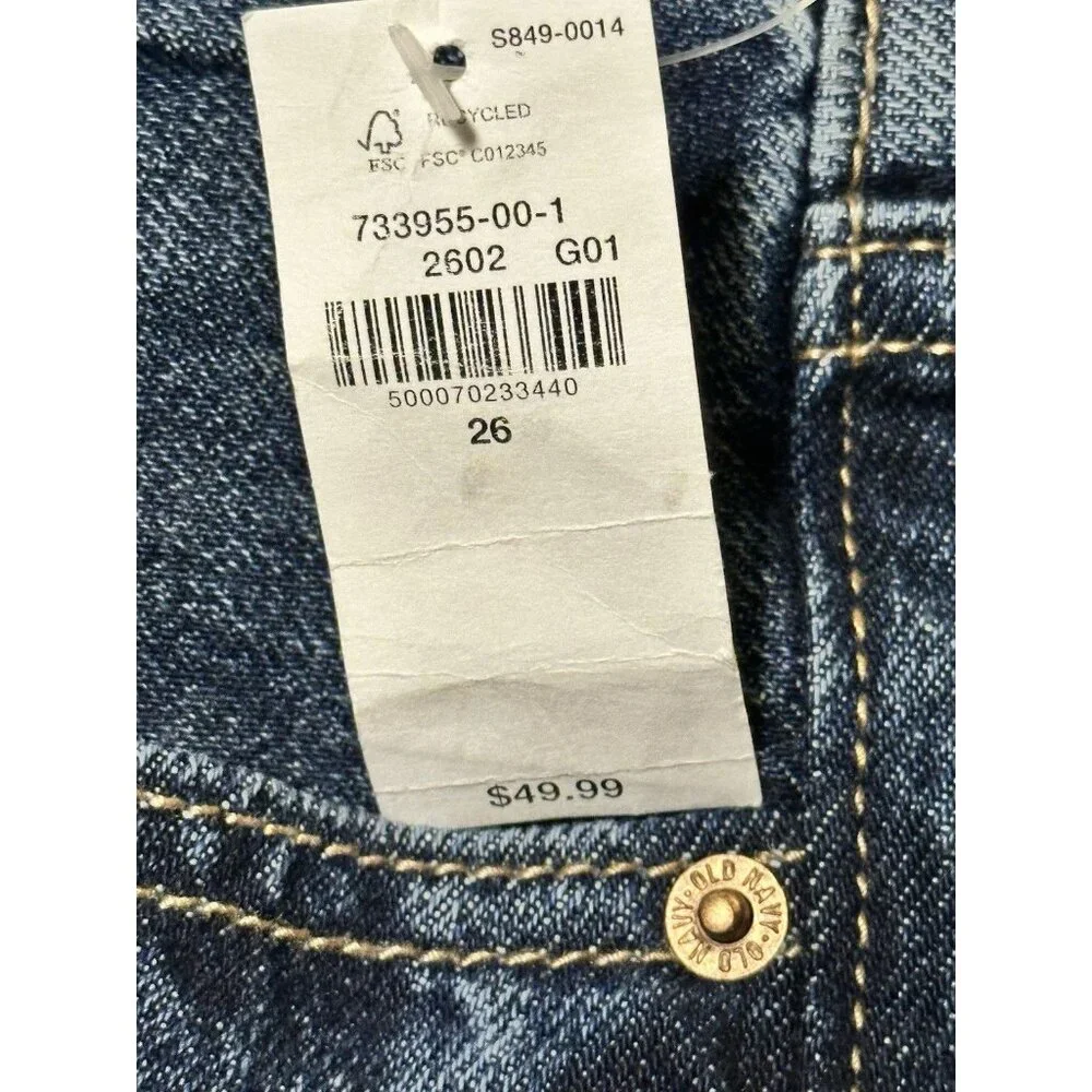 Old Navy High Rise Slouchy Straight Ripped Cut Off Jeans 26 High Rise Button Fly - Picture 3 of 15